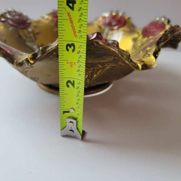 Elegant Vintage Embossed Glass Bowl With Red Roses & Scalloped Edge - Picture 4 of 11